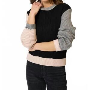 NEW CENTRAL PARK WEST myra whipstitch crew shirt in pink/grey/black